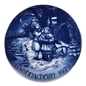 Christmas 1979 Wall Plate Children Blue Bavaria Germany BAREUTHER VTG Cottage